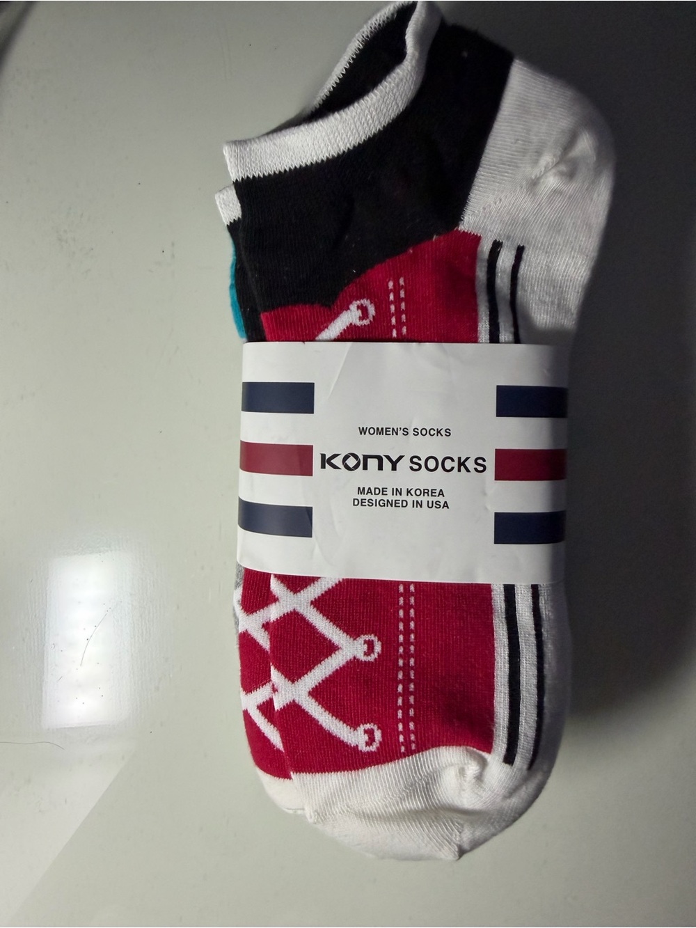 KONY Women's Red & White Patterned Ankle Socks